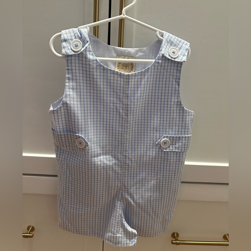 Beau for bonnet, Jack Keene Jon Jon,
Breakers Blue Seersucker, 2T. Worn once.